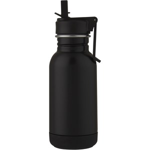PF Concept 100674 - Lina 400 ml stainless steel sport bottle with straw and loop Solid Black